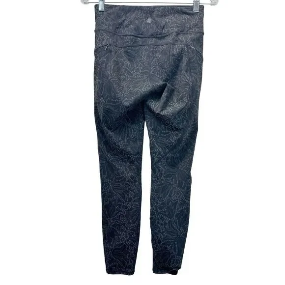 Athleta Leggings Womens size XS Black Floral Zip Pocket Tight Gym Athletic - Picture 2 of 5